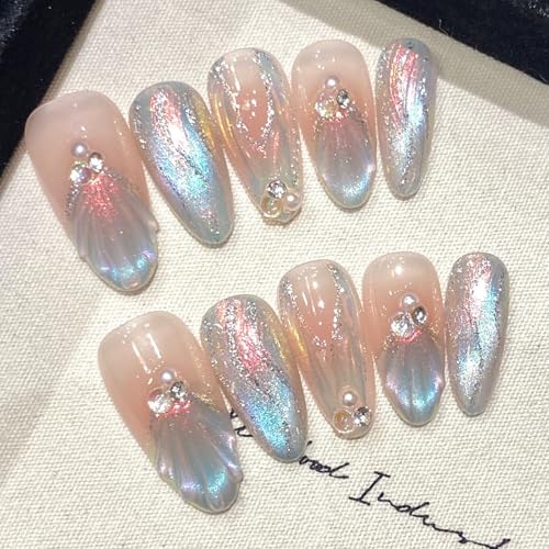 Handgefertigte Nägel zum Aufkleben für Damen Können Wiederverwendet Werden, Farbige Dekorative Künstliche Nägel, Nails zum Aufkleben – Werkzeugset Mitsenden(XS) von ZKBDBWTR