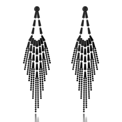 ZKBKJSPZJB Exquisite Luxus Kristall Kronleuchter Tropfen Ohrringe Schwarz Strass Quaste baumeln Lange Statement Ohrringe, tassel, Messing, Wolke ZKBKJSPZJB Exquisite Luxus Kristall Kronleuchter Tropfen Ohrringe Schwarz Strass Quaste baumeln Lange Statement Ohrringe, tassel, Messing, Wolke von ZKBKJSPZJB