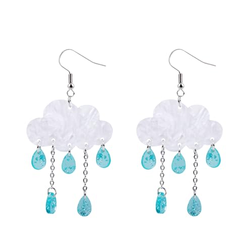 ZKBKJSPZJB Raindrops Modische Regenbogenwolke bunt für Mädchen, niedliche kreative Wolken, Wassertropfen, baumelnde Ohrringe, Schmuck für Mädchen, 1, Messing, Ammolith von ZKBKJSPZJB