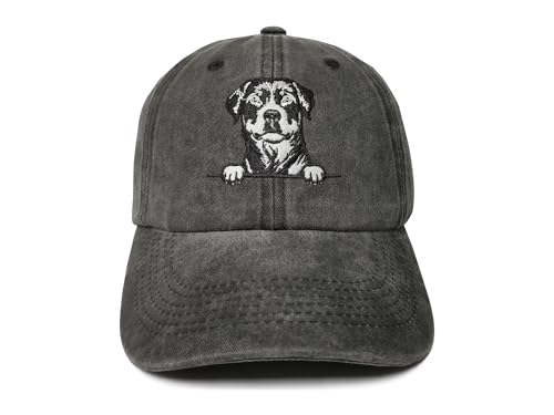 ZKFE Hunde-Liebhaber-Geschenke, bestickte Baseballmütze für Männer und Frauen, Rottweiler (Washed Black), Einheitsgröße von ZKFE