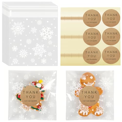 ZKGYUS Cellophantüten Plätzchentüten Selbstklebend, 100 Stück, mit 100 Aufkleber, für Halloween, Weihnachten von ZKGYUS