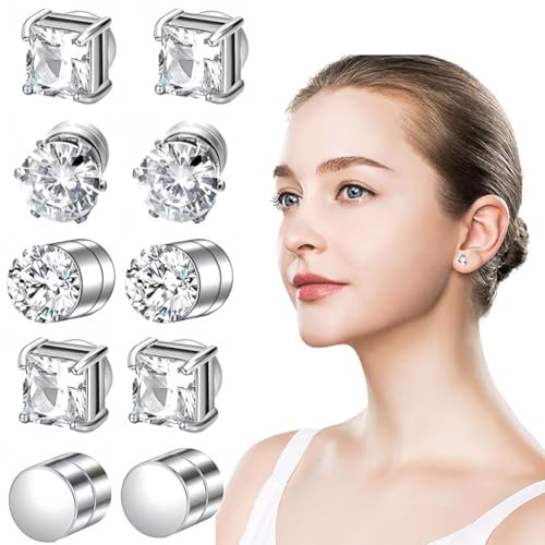 Magnet Ohrstecker Fake Ohrrings Magnetischer Ohrstecker Silber Schwarz für Herren Mann Damen Chirurgenstahl von ZKGYUS