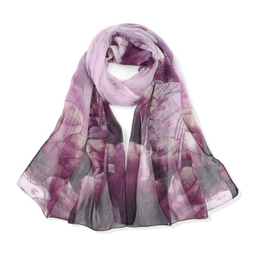ZKGYUS 1 Stück Georgette Chiffon Schal Damen Lange Schals Blume Muster Soft Wrap Simulation Seidenschal für Frühling Sommer Herbst Winter, 160 * 50cm von ZKGYUS
