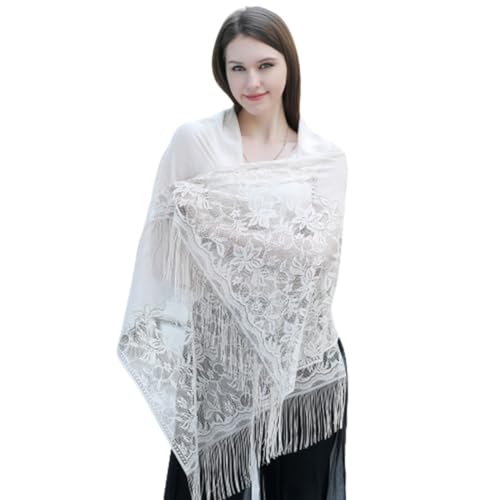 ZKGYUS 1 Stück Stola Für Abendkleid Stola Damen Festlich Spitzenschal Mit Fransen Frauen Braut Hochzeit Schal, Weiß von ZKGYUS