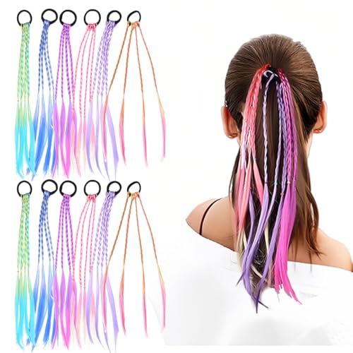 ZKGYUS 12 Stück Bunte Haarsträhnen Kinder Buntes geflochtenes Haar Haarteile Twist Braid mit elastischem Seilband Farbverlauf Mädchen Haarteil Band für haarsträhnen zum einflechten von ZKGYUS