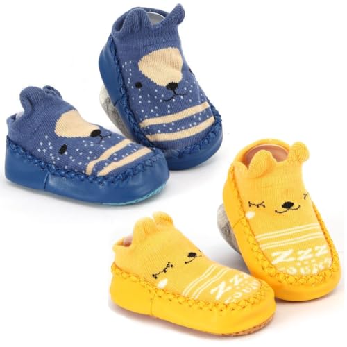 ZKGYUS 2 Paar Baby Hüttenschuhe Baumwolle Rutschfest ABS Socken Stoppersocken, Atmungsaktive Rutschfest Weich Barfussschuhe für 1~3 Jahre Alt von ZKGYUS