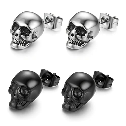 ZKGYUS 2 Paar Halloween Karneval Totenkopf Piercing Ohr Herren Ohrringe Schädel Ohrstecker Edelstahl Hip Hop Punk Jazz Ohr Schmuck Punk Edelstahl Ohrstecker Totenkopf Ohrringe Rock von ZKGYUS