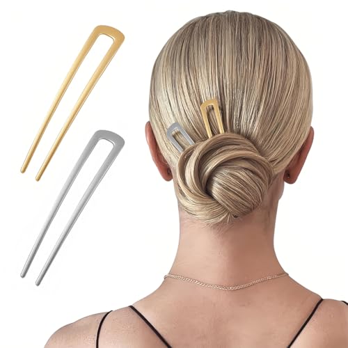 ZKGYUS 2 Stk Haarnadel Haarnadeln Groß Metall U-Förmige Haarnadel, french pin, 2 Zinken Hochsteckfrisur Chignon Pins Haarnadeln U-Förmig Französisch Stil Haar Hochsteckfrisuren Für Frauen Mädchen von ZKGYUS
