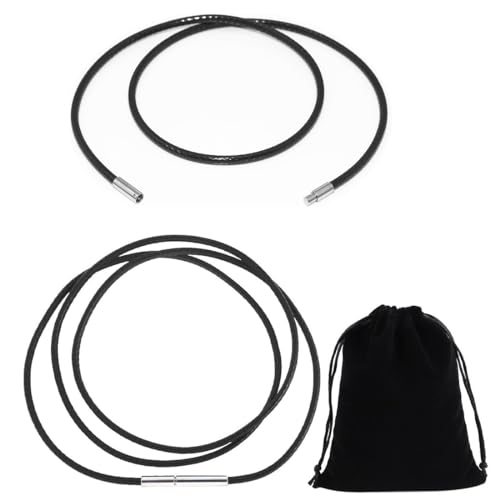 ZKGYUS 2 Stück Geflochtene Lederhalskette für Herren, Lederschnur Kette Dicke 3 mm schwarz mit Tunnel-Drehverschluss aus Edelstahl, Länge: 40 cm + 50cm von ZKGYUS