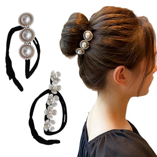 ZKGYUS 2 Stück Magischer Haarknoten, Perle Blumen Haar Dutt Maker Damen Donut Hair Bun Maker Haarnadel Haarknoten,Haar Twist Lockenwickler Donut Tools für Kinder Mädchen Frauen von ZKGYUS