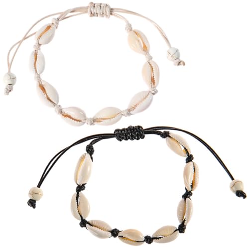 ZKGYUS 2 Stück Muschelkette Muschel Armband Fußkette Natürliche Kaurimuschel für Damen Mädchen Schwarz Weiß Blau von ZKGYUS