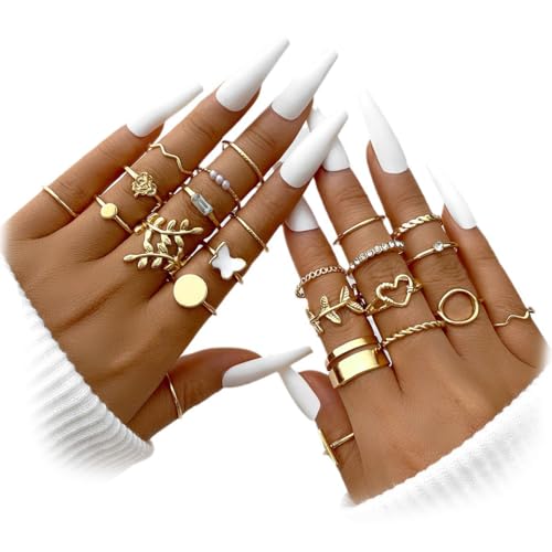 ZKGYUS 22 Stück Ringe Set für Damen Knöchel Ringe Stapelbare Offene Daumen Ringe für Frauen Trendy Stapel Ringe Set Minimalistischer Fingerringe Set Gold von ZKGYUS