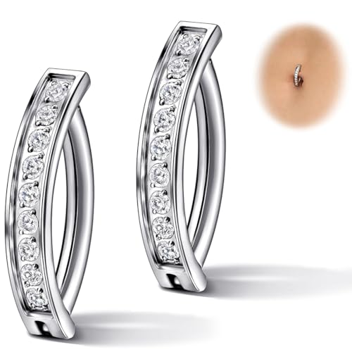 ZKGYUS 2pcs bauchnabelpiercing silber 925,Bauchnabel Ringe für Damen Hypoallergene Clicker Bauchnabel Ring Cubic Zirkonia Paved Reverse Creolen Bauchnabelpiercing Körper Bauch Piercing Schmuck von ZKGYUS