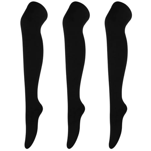 ZKGYUS 3 Paar Damen Lange Socken Überknie Kniestrümpfe Overknee Strümpfe Lange Gestreifte Socken Lässige Hoch Booten Strümpfe, Warme Strümpfe, Schwarz von ZKGYUS