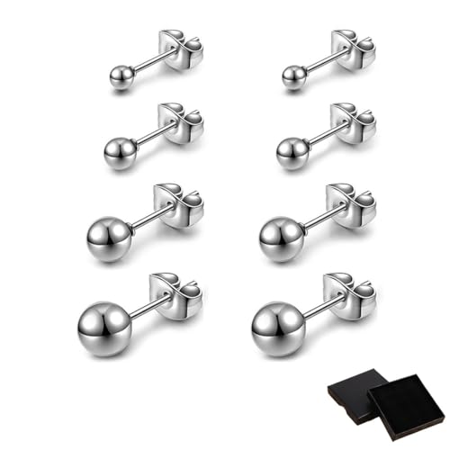 ZKGYUS 4 Paar Ohrstecker Damen Klein Runde Ohrstecker für Damen Titanstahl Silber Kugel Ohrringe Kleine Kugel Ohrstecker für Mädchen, 2 mm/3 mm/4 mm/5 mm von ZKGYUS