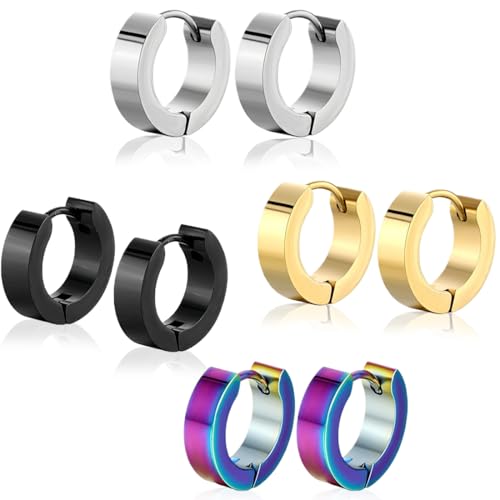 ZKGYUS 4 Paare Herren Ohrringe Edelstahl Creolen Hoops Earrings Set Ohrringe Männer Frauen Knorpel Helix Piercing Ohr Mode Punk Ohrringe Creolen Schwarz Ohrringe für Herren Damen von ZKGYUS