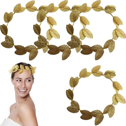ZKGYUS 4 Stück Gold Blatt Stirnbänder,Römischer Kopfschmuck Gold Blatt Kronen Kopfschmuck Römisches Lorbeer Kranz Griechischer Kopfschmuck,Für Damen Herren Kopfschmuck Zubehör Weihnachten von ZKGYUS