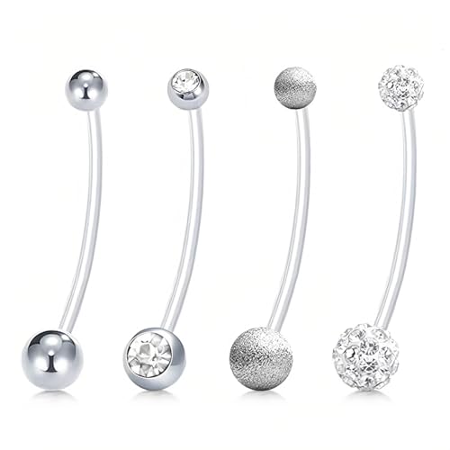 ZKGYUS 4pcs Bauchnabelpiercing Baumelnd Bauchnabel Banane Barbell Chirurgenstahl baumelnden Bauchnabel Ringe Silber Gold Nabel Piercing Schmuck für Frauen von ZKGYUS