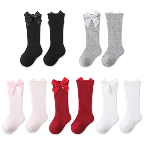 ZKGYUS 5 Paare Kniestrümpfe für Mädchen Kniestrümpfe Baby Schlauchsocken Baumwolle Schuluniform Socken（5 Farben） von ZKGYUS