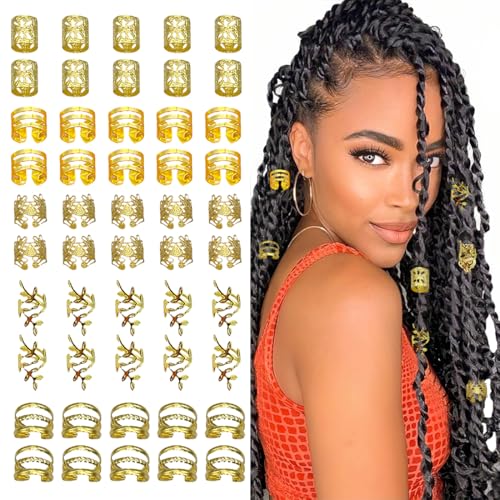 ZKGYUS 50 Stück Goldene Haarschmuck für Zöpfe, haarringe, Verstellbar Metallene Haar Geflecht Ringe Cuffs Haarspiralen Clips Haarschmuck gold für Dreadlocks für Männer Frauen Mädchen und Jungen von ZKGYUS