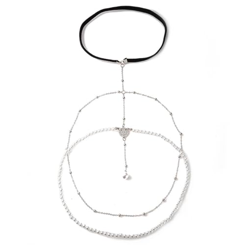 ZKGYUS Geschichtetes Silber Bein Kette, körperkette, Perle Anhänger Bein Kette, Festival Accessoires, Body Chain, Böhmischen Körper Kette Oberschenkel Schmuck Für Frauen Und Mädchen von ZKGYUS