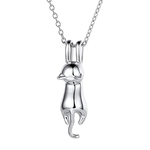 ZKGYUS Katzen Halskette Kette Damen Silber 3D Nette Anhänger Freundschaft Katze Liebhaber Mädchen Geschenk Flanell Tasche Für Weihnachtsjubiläum Geburtstag Valentinstag von ZKGYUS
