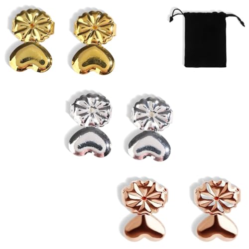 ZKGYUS Ohrringheber,3 Paar Ohrringverschlüsse, Einstellbare Ohrring lifter, Ohrmuschelheber Hypoallergen Earring Lifters, Ohrläppchen Heber Damen Ohrring-Verschlüsse Lifters von ZKGYUS