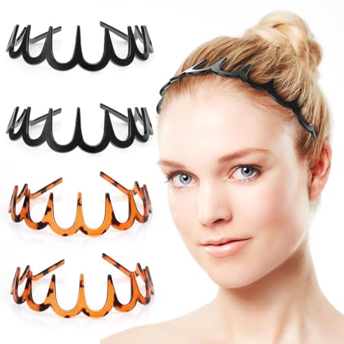ZKGYUS Zickzack Haarreif 4 Stück Haifischzahn Haarkamm Haarband Gewellte Kunststoff Stirnband Make Up Haarreif für Sport Fitness Tägliches für Damen Und Mädchen von ZKGYUS
