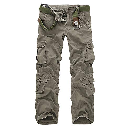 ZKOO Cargohose Herren Wasserwäsche Cargo Stoff Hose Baumwolle Freizeithose Lose Kampfhose Wanderhose Mit Multi Tasche (ohne Gürtel) von ZKOO