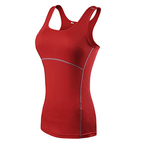 ZKOO Damen Tanktop - Quick Dry, Damen Sport Tank Top mit Kräftigen Farben und Racerback, Dehnbar und Atmungsaktiv Rot L von ZKOO
