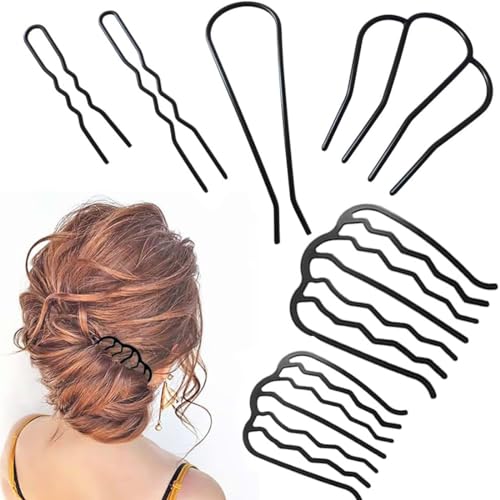 6 Stück Haarklammern, Seitenkämme, 4 Zähne, U-förmige Haarknoten, Metall-Haarnadeln, französische Twist-Nadeln, Vintage-Haarstyling-Zubehör für Frauen und Mädchen von ZKSXOA