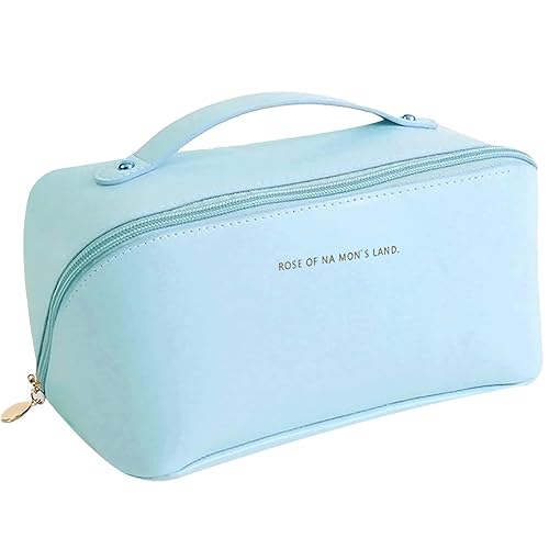 ZKSXOA Kapazität Kosmetiktasche Damen, Tragbare Make-Up Tasche, Federmäppchen Kosmetik Reise Täschchen Wasserdicht Mit Fächern, Blau von ZKSXOA