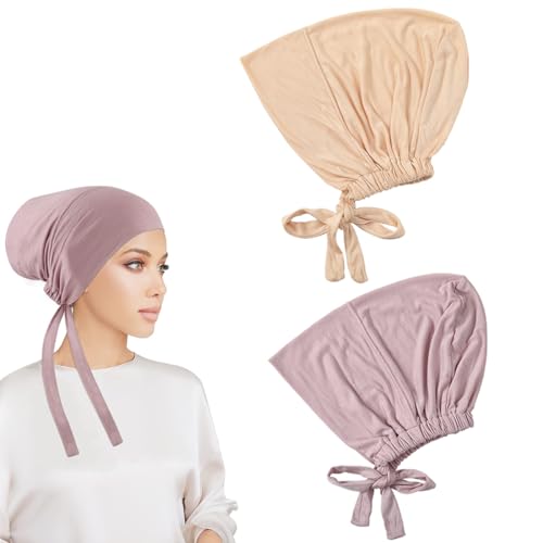 ZKSXOA 2 Stück Frauen Undercap Hijab Unterschal Hijab,Islamische Muslimische Unterschal Hijab Cap mit Tie Back Closure Solid Color Unter Schal Hijab Mütze Turban Kopfbedeckung von ZKSXOA