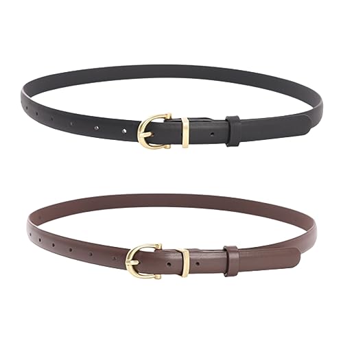ZKSXOA 2er-Pack dünner Damen Ledergürtel schmaler Taillengürtel schmal Gürtel mit Goldener Kreisschnalle für Kleid Hose Jeans von ZKSXOA