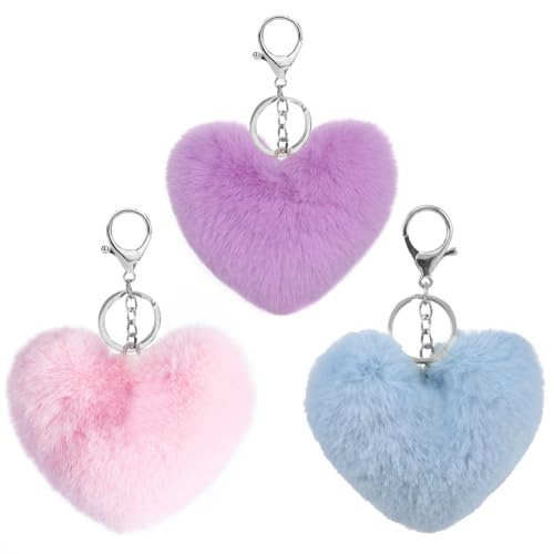 ZKSXOA 3er-Set Liebe Bommel-Schlüsselanhänger, Plüschtier-Anhänger Accessoire,Geeignet für Tasche für Frauen und Mädchen,Rosa,Lila,Blau von ZKSXOA