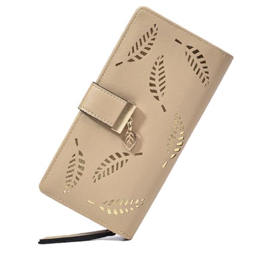 ZKSXOA Damen Geldbörse Hohles Blattmuster Bifold Leder Dame Lange Geldbörse Geldbörse Reißverschluss Geburtstag Xmas Geschenke für Frauen Mädchen,Long Wallet von ZKSXOA