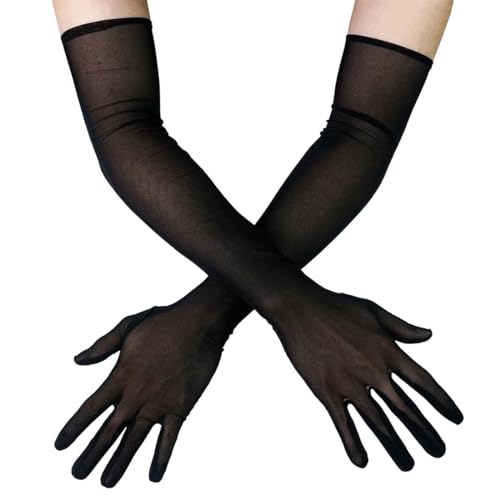 ZKSXOA Damen Lange Tüll Handschuhe, Nahtlose Handschuhe Schwarz, Ellenbogen Handschuhe Opern Handschuhe Nylon Durchsichtig Frauen Hochzeit Abend Party Cocktail Ball von ZKSXOA