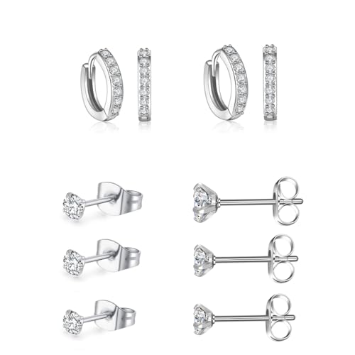 ZKSXOA Ohrstecker 5 Paar Silber Ohrringe Damen Hypoallergen Cubic Zirkonia Ohrstecker Set ohrringe Silber 925 Stecker für mehrere Piercings von ZKSXOA