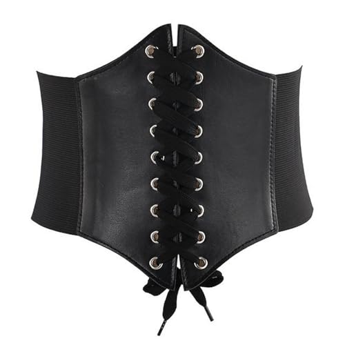 ZKSXOA Schwarz Korsett Gürtel für Frauen, Vintage Lace-up elastische Taille Gürtel, Tied Waspie Breiten Gürtel für Halloween-Kostüm von ZKSXOA