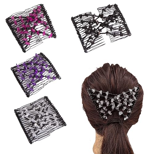 ZKSXOA haarkamm elastisch perlen,haarspange dehnbar,4 Stücke Perlen Haarkämme Magie Elastische, Kamm Doppel Clips für Damen Mädchen Haarschmuck von ZKSXOA