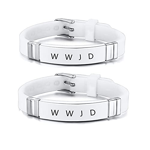 ZKXXJ WWJD HWLF Armband-Set für Männer und Frauen, 2 Stück, Edelstahl, anpassbares Silikon, was Jesus tun würde, er würde die ersten Armbänder lieben, inspirierende, religiöse Erinnerung ZKXXJ WWJD HWLF Armband-Set für Männer und Frauen, 2 Stück, Edelstahl, anpassbares Silikon, was Jesus tun würde, er würde die ersten Armbänder lieben, inspirierende, religiöse Erinnerung von ZKXXJ