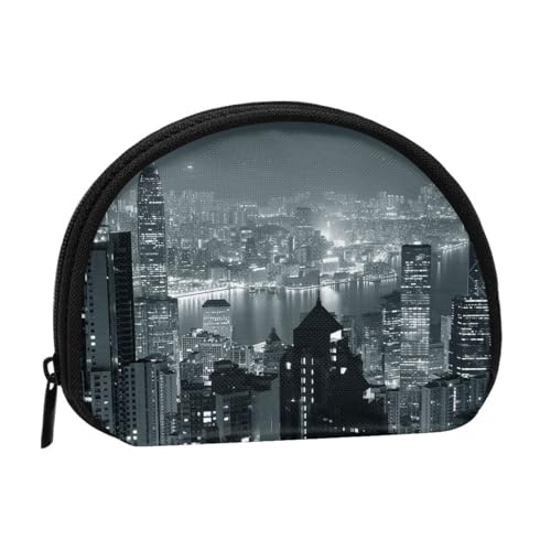 Aerial Night of View Hong Kong Print Portable Mini Coin Storage Bag - Full-Printed Polyester Wallet for Personal Small Items, Schwarz , Einheitsgröße von ZKZBDPLK