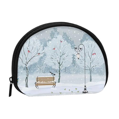 Birds in the Park On A Snowy Day Print Portable Mini Coin Storage Bag - Full-Printed Polyester Wallet for Personal Small Items, Schwarz , Einheitsgröße von ZKZBDPLK