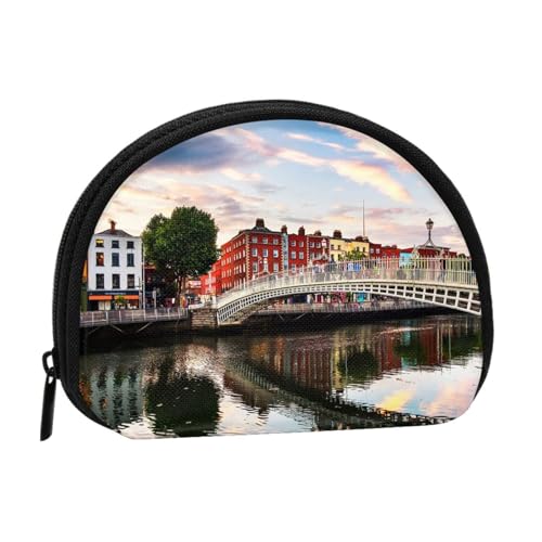 Bridge Sunset River Landscape Print Portable Mini Coin Storage Bag - Full-Printed Polyester Wallet for Personal Small Items, Schwarz , Einheitsgröße von ZKZBDPLK