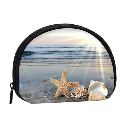 Tragbare Mini-Münzen-Aufbewahrungstasche mit Muscheln am Strand – voll bedruckte Polyester-Geldbörse für persönliche Kleinigkeiten, Schwarz , Einheitsgröße von ZKZBDPLK