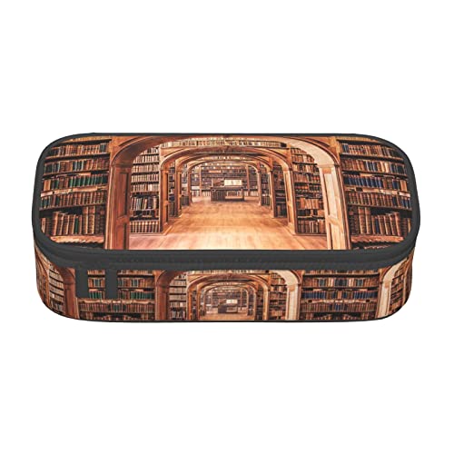 ZKZBDPLK Federmäppchen mit Bibliotheks-Bücherregal-Druck, hohe Kapazität, mehrlagiges Federmäppchen, vielseitige Organizer-Tasche mit vollem Druck, aus strapazierfähigem Oxford-Tuch, Bücherregal aus von ZKZBDPLK