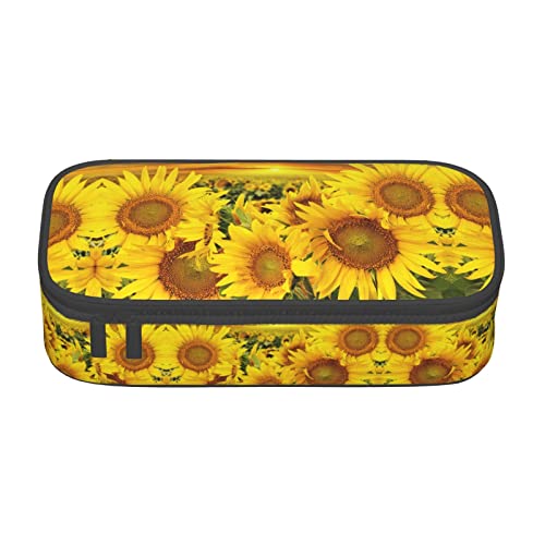 ZKZBDPLK Federmäppchen mit Cartoon-Kartendruck, hohe Kapazität, mehrlagiges Federmäppchen, vielseitige Organizer-Tasche mit vollem Druck, aus strapazierfähigem Oxford-Tuch, Sonnenblumenmuster, von ZKZBDPLK