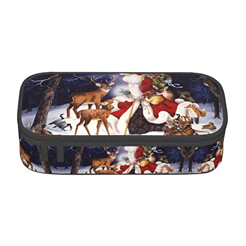 ZKZBDPLK Federmäppchen mit Eishockey-Kunstdruck, hohe Kapazität, mehrlagiges Federmäppchen – vielseitige Organizer-Tasche mit Volldruck – aus strapazierfähigem Oxford-Gewebe, Weihnachten Hirsch, von ZKZBDPLK