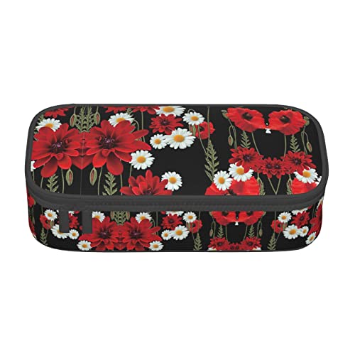 ZKZBDPLK Federmäppchen mit Weihnachtsmann-Aufdruck, hohe Kapazität, mehrlagiges Federmäppchen – vielseitige Organizer-Tasche mit vollem Druck – aus strapazierfähigem Oxford-Gewebe, Rote Blume und von ZKZBDPLK