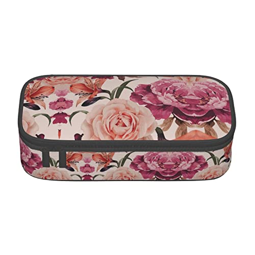 ZKZBDPLK Federmäppchen mit Weihnachtsmotiv und Geschenken, hohe Kapazität, mehrlagiges Federmäppchen, vielseitige Organizer-Tasche mit vollem Druck, aus strapazierfähigem Oxford-Tuch, Rosa Blume und von ZKZBDPLK